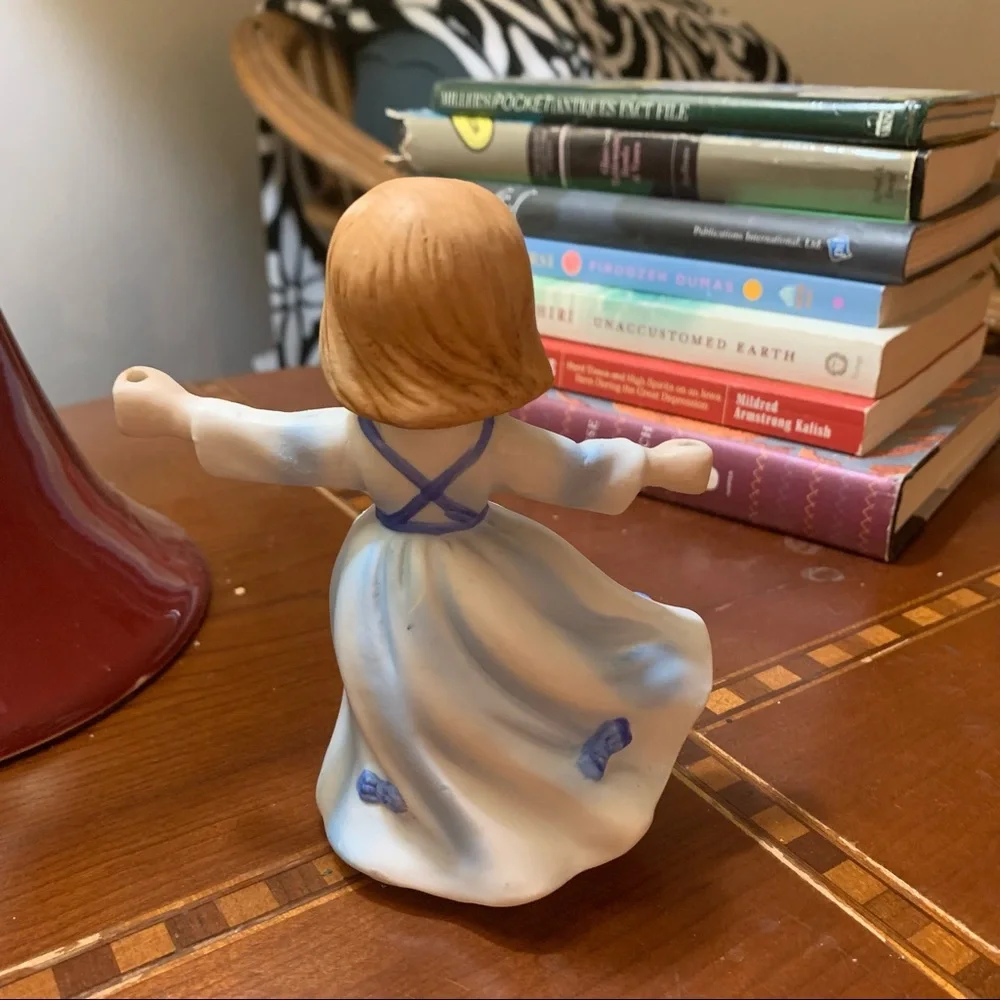 Vintage Blue Birthday Girl Candleholder Figurine Cake Topper Decoration Gift